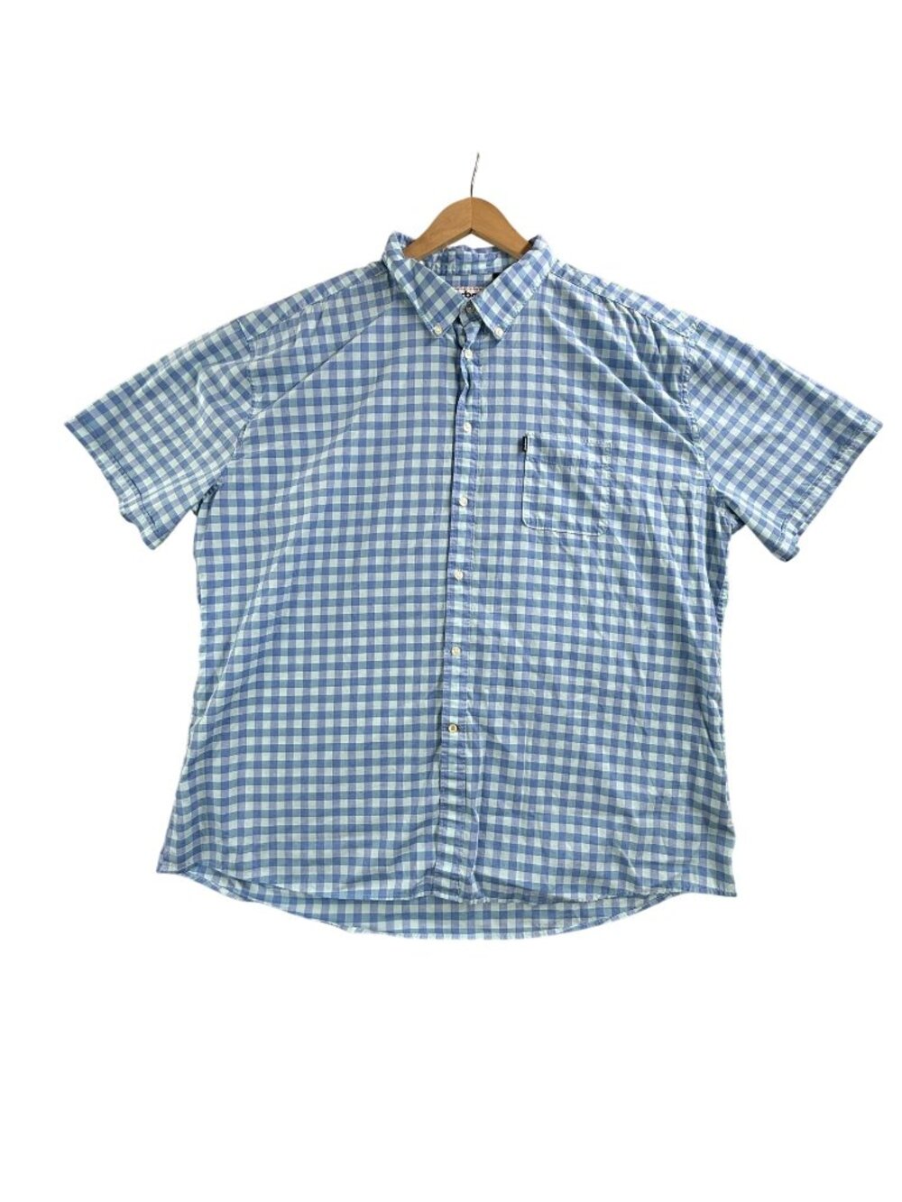 Barbour Shirt Mens 2XL Blue Gingham Check Short Sleeve Button Up Tailored Fit